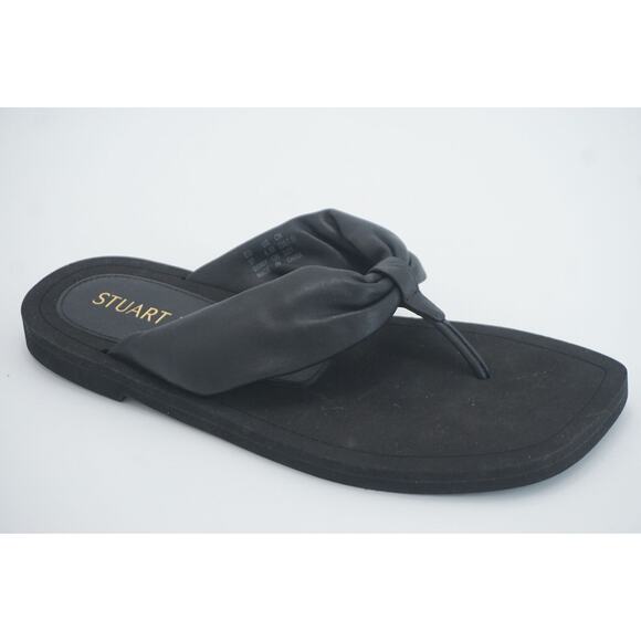 Stuart Weitzman Cassie Black Leather Thong Sandals SZ 6.5 New $250 flip flop - Picture 1 of 11